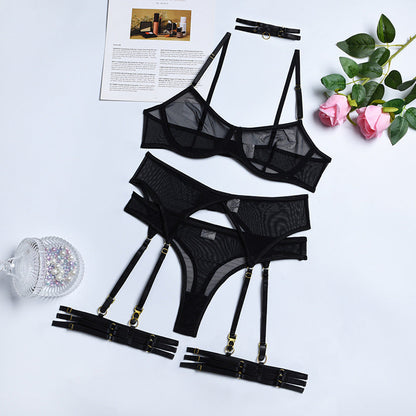 Three-piece Sexy Lingerie Garter Belt | AOMshop Black