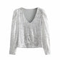 Tops femme pailletés élégants pour soirées silver China