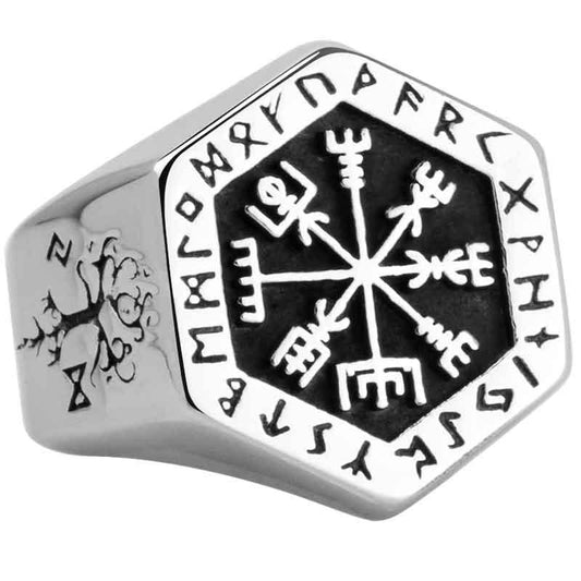 Vegvisir Stainless Steel Rings pour Homme - Bijoux de Mode Viking avec Rune Nordique