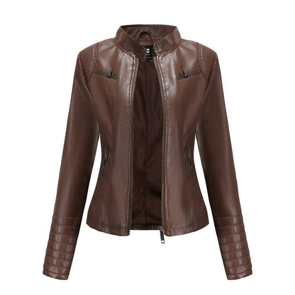 Veste en cuir femme printemps-automne coffee