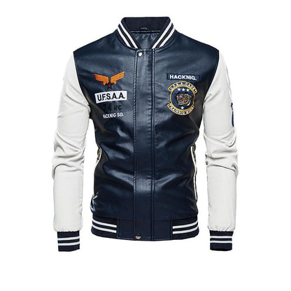Veste en cuir pour homme : style baseball White DDT45