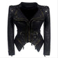"Veste en cuir synthétique pour femmes à manches longues - Mode moto automne-hiver 2019" Black