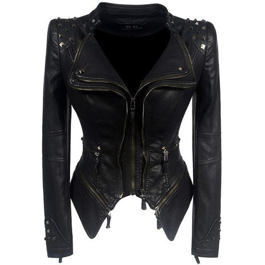 "Veste en cuir synthétique pour femmes à manches longues - Mode moto automne-hiver 2019"
