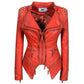 "Veste en cuir synthétique pour femmes à manches longues - Mode moto automne-hiver 2019" Red