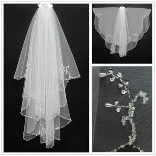 Voile de mariée en dentelle perlée à deux couches | AOMshop China