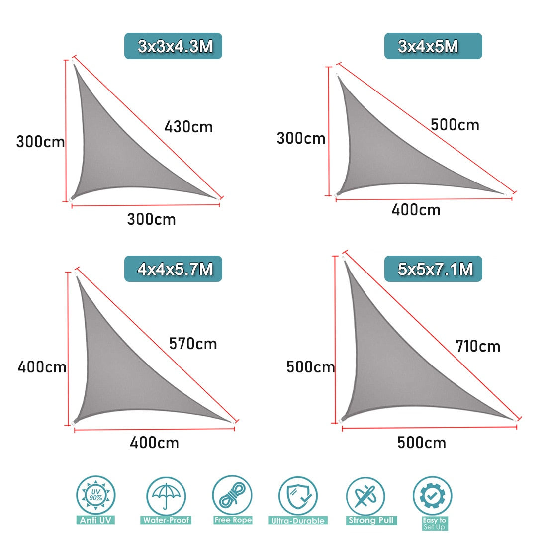 Waterproof Sun Shelter - Voile d'ombrage triangulaire pour jardin, patio et piscine