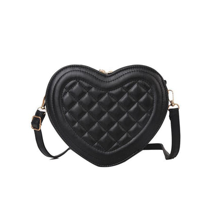 Achetez Maintenant le Sac à Bandoulière Femme Forme d'Amour avec Rhombus et Couleur Unie | AOMshop Black
