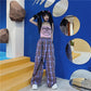 pantalons QWEEK Punk Harajuku Checkered pour femmes.