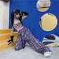 pantalons QWEEK Punk Harajuku Checkered pour femmes.