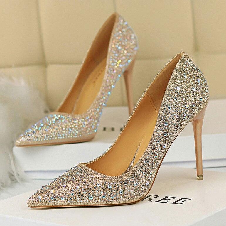 talons hauts pour femmes Chaussures or noir élégant mariage Champagne Gold